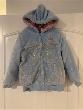 Disney princess Light Blue Plush Hooded Jacket with Gold Princess Detailing